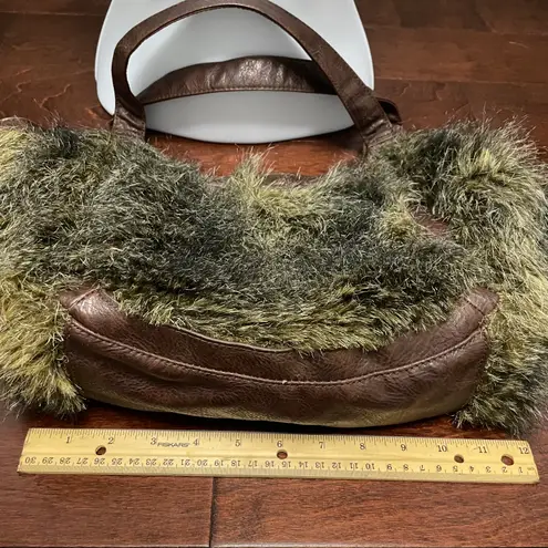 Bueno Cream Gray Brown Faux Fur Shaggy Hobo Purse Shoulder Bag