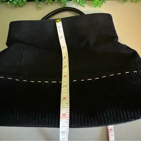 Tommy Hilfiger  Purse Black Corduroy Leather Hand Strap Tote Handbag y2k