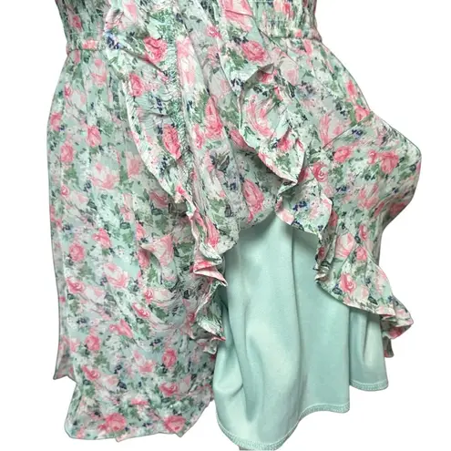 Trixxi  Junior's Romper Flare Floral Lined Size S light green w/ Pink Flowers