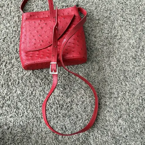 Ostrich Leather Crossbody Bag Red Pelletterie Di Mario Italian Made Designer