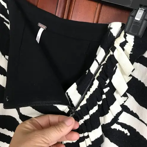 Free People Ruffle Black Beige Zebra Print Mini Skirt Front Full Zip