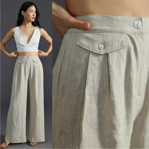 SOVERE | Instance Linen Straight Leg High Waisted Trousers Pants Natural S