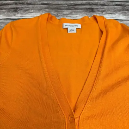 Liz Claiborne  Women's Long Sleeve Cardigan S SM Small Bright Orange Tight Knit - Image 3