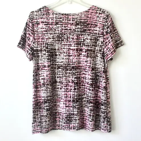 Croft & Barrow  Pink Black White Tweed Print Short-Sleeve T-Shirt Blouse Large