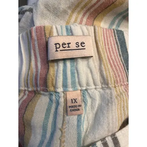 Per Se Linen Blend Summer Pants Size 1X Cropped Multicolor Striped Wide Leg