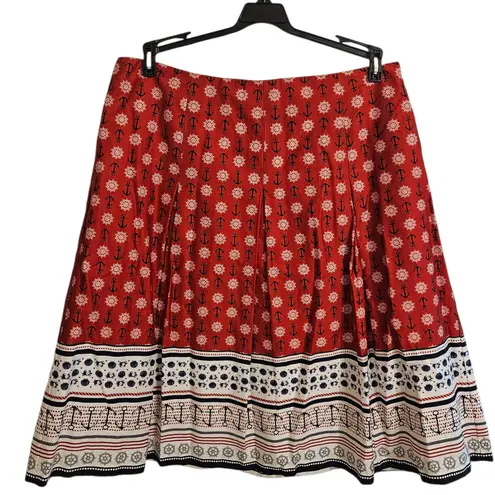 Charter Club Skirt Nautical Sailor Print Pleated Fully Lined 100% Cotton Sz 10