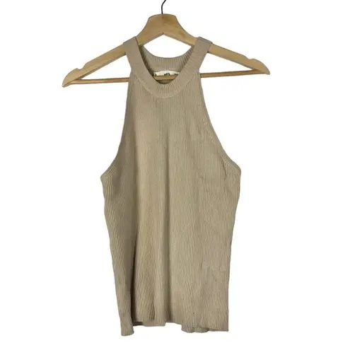 Mango  MNG Beige Ribbed High Neck Tank Top L