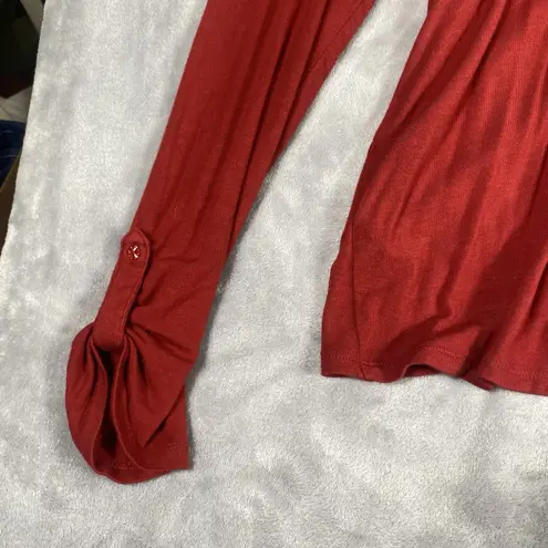 Democracy Embroidered Women Peasant Top XL Roll Tab Sleeves Red Cottage Stretch