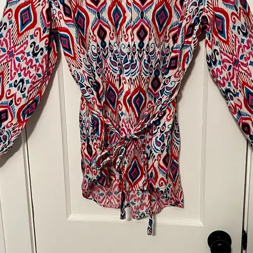 Boden rosie 100% linen tunic top button front multicolor ikat size 10R preppy Red