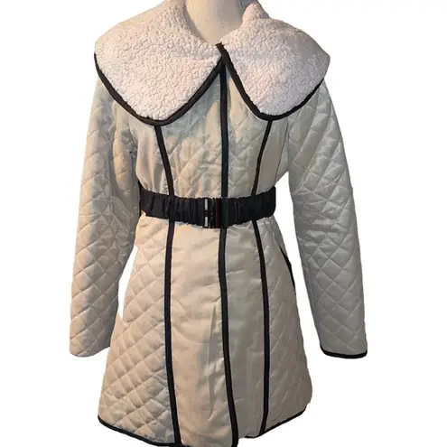 Ryu  3/4 Length Coat Women’s Size Small Belted Black and Cream thumbnail 2