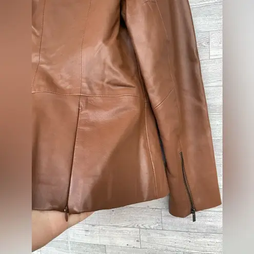 Badgley Mischka
Peplum Leather Jacket in cognac size medium