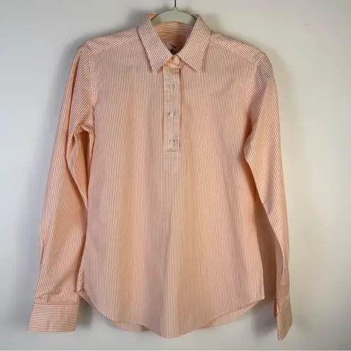 Ann Mashburn Orange White Striped Cotton Popover Shirt Blouse USA
