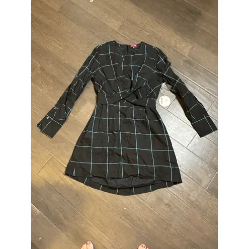 STAUD $350 Crosshill Cut-Out Windowpane Mini Dress Black Cutout Back Size XL
