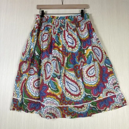 Studio West  Women's Skirt Sz M Colorful Paisley Cotton Pleated Elastic Waist