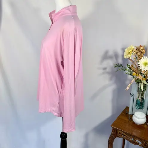 IBKUL Textured Solid UPF50+ 1/4 Zip Long Mesh Sleeve Sun Shirt in Soft Pink~XL💛 Pink