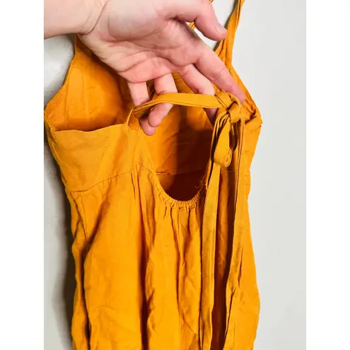 PETER SOM Marigold Yellow Linen Blend Square Neck Cross Back Jumpsuit Size 0