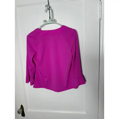 Katherine Way Marco Deep Pink Slinky Stretch 3/4 Ruffle Bell Sleeve Top Size SM Size M