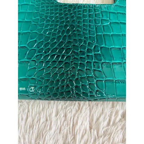 Emerald Green Crocodile Embossed oversized Clutch Bag Handbag Structured