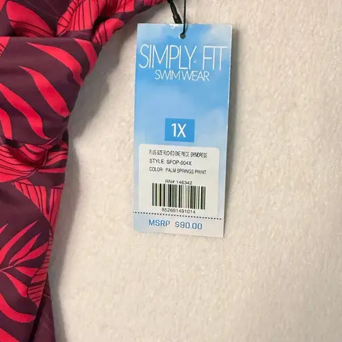 Slim Fit One Piece Tropical Swimwear Size 1X Red