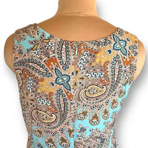 Cynthia Rowley  Dress Aqua Blue Paisley Print Flounce Hem Sleeveless Vneck Mini