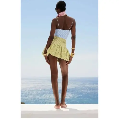 NWT CAROLINE CONSTAS Green White Gingham Checkered Reina Bubble Mini Skirt S