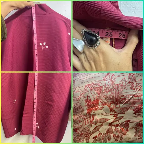 Vintage Kimono haori burgundy white cream orange double sided tie dye Red Size undefined