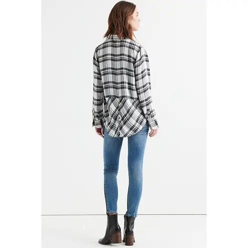 Lucky Brand  Blue Bungalow Plaid Button Up Shirt Slouchy Tuxedo Back Size…