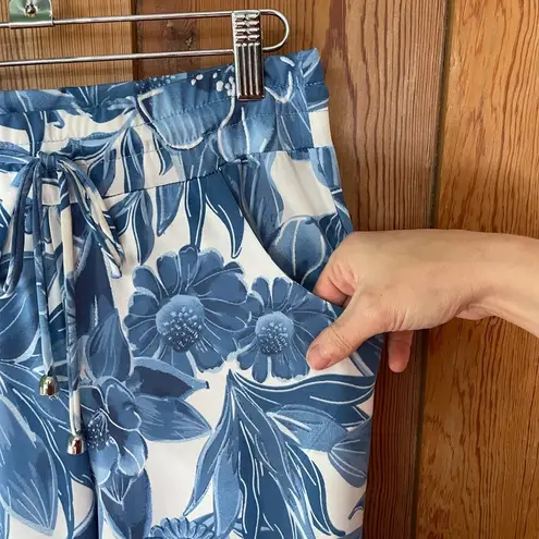 Beach Break Blue & White Floral Wide Leg Pull On Swim Coverup Pants