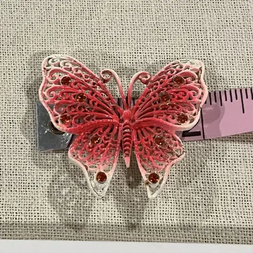 VTG Y2K Hot Ombre Pink Butterfly Brooch Pin Rhinestones Fairy Whimsical Party