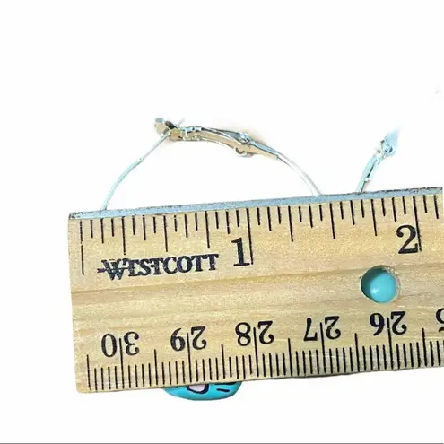 Kitty Cat Hoop Earrings Blue Bead Kawaii Fun Cute Y2K Aesthetic Silver Tone