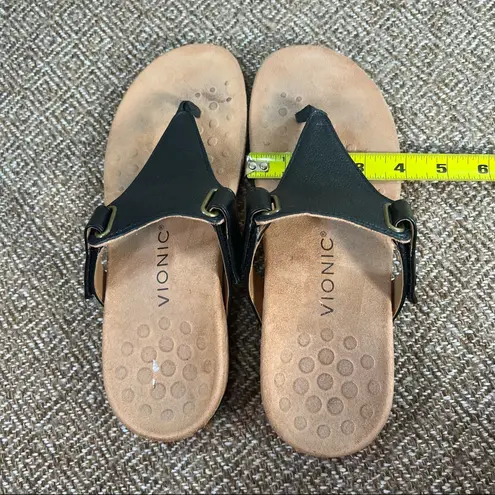 Vionic Wanda Women’s Sz 7.5 Black Leather T-Strap Thong Flip Flop Sandals Casual