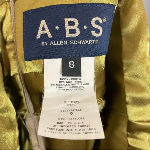ABS Allen Schwartz A.B.S. Allen Schwartz Silk Dress Halter Deep V-Neck Cut-Out Metallic Thread Sz 8