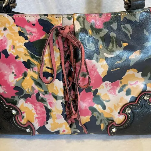Patricia Nash Secret Garden Floral Print Leather Lace Up Satchel Shoulder Bag