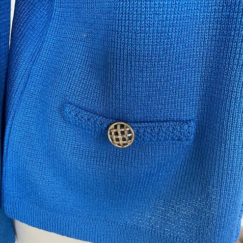 Vintage Royal Blue Gold Button Cardigan Lady Jacket Luxury Preppy Chic Size 8