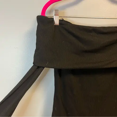 AFRM Bodysuit Black Ribbed Off Shoulder Long Sleeve Bodysuit Sz S EUC