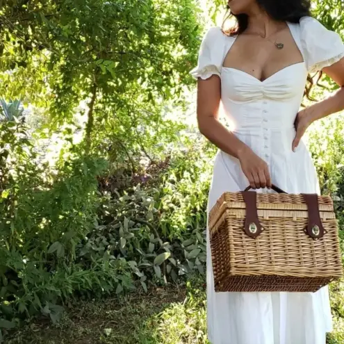 House Of CB  'Ellery' Linen Puff Sleeve Sundress midi white‎ NWOT M - Image 4