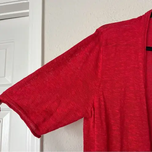 J. Jill Linen Blend Short Sleeve Open Front Lightweight Cardigan Red Size Large