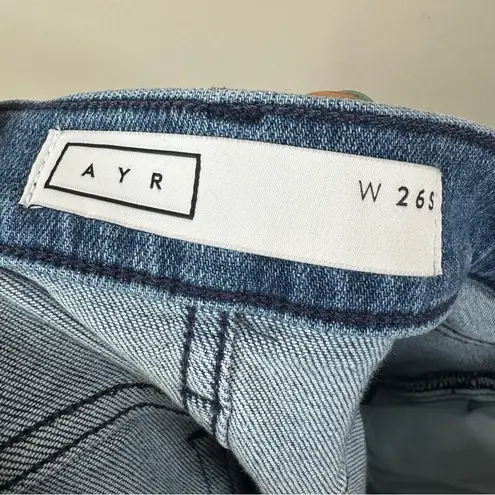 AYR The Bomb Pop Jeans Womens 26S Blue Denim Mid Rise Straight Leg Frayed Hem