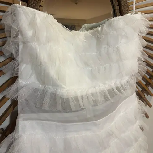 NWT Women’s Velvi Georgia Strapless White Layered Tulle Mini Dress ALine Bridal Size L