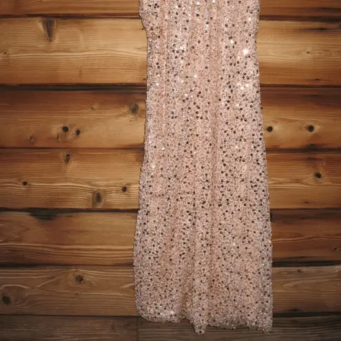 Mac Duggal 49679 Rose Gold Side Cut Out High Neck Sequin Gown Dress