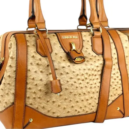 London Fog Tan and Brown ostrich top Women's Bag
