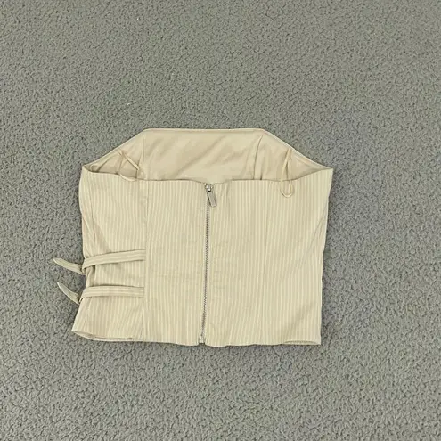 NWT Lefties Corset Women Xs Tan Pin Striped Buckle Croppped