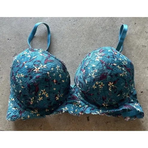 Daisy Fuentes Date Push-Up Padded Front Close Bra Teal Floral Women’s Sz 34B