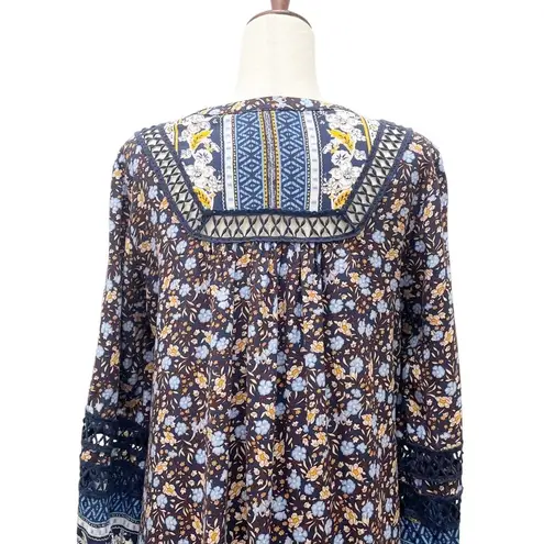 Sundance Simona Dress Blue Multi Floral Balloon Sleeve Peasant Dress Size Medium