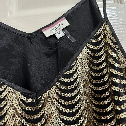 Andree by Unit Gold Sequin Black Sleeveless Tank For Party Sz 1X NWT $51