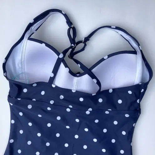 Kona Sol Swimsuit One Piece Size Medium 8-10 Polka Dot Navy And White Retro NWT