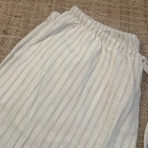 H&M  Divided Stripe Linen Blend Drawstring Pants Small Cream Gray