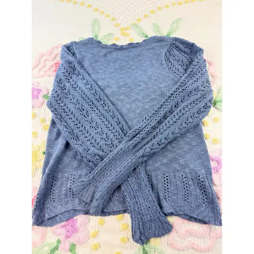 LC Lauren Conrad Lauren Conrad Square Neck Open Knit Sweater Blue Women's Size M cochet