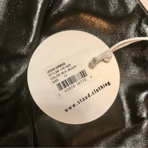 STAUD NWT Joan Yin Yang Dress Beaded Fringe Black Faux Leather Sleeveless sz 10