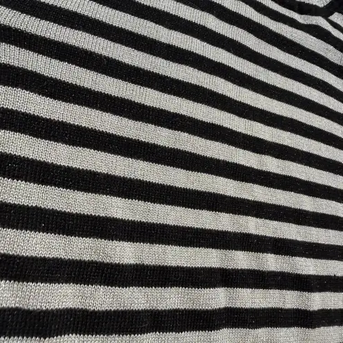 Joseph A Petite Striped Turtleneck Sweater Black Silver Metallic Knit - Image 2